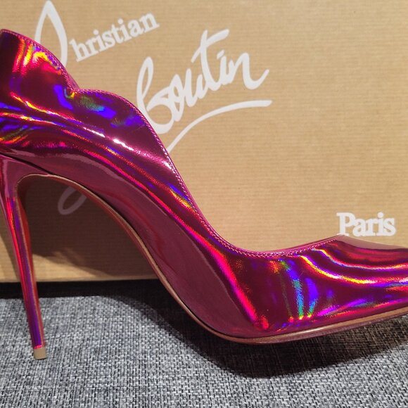 BRAND NEW LOUBOUTIN Metallic Pink Patent Hot Chick 100 Pump IT 38 New &Box &Bag - Picture 11 of 16